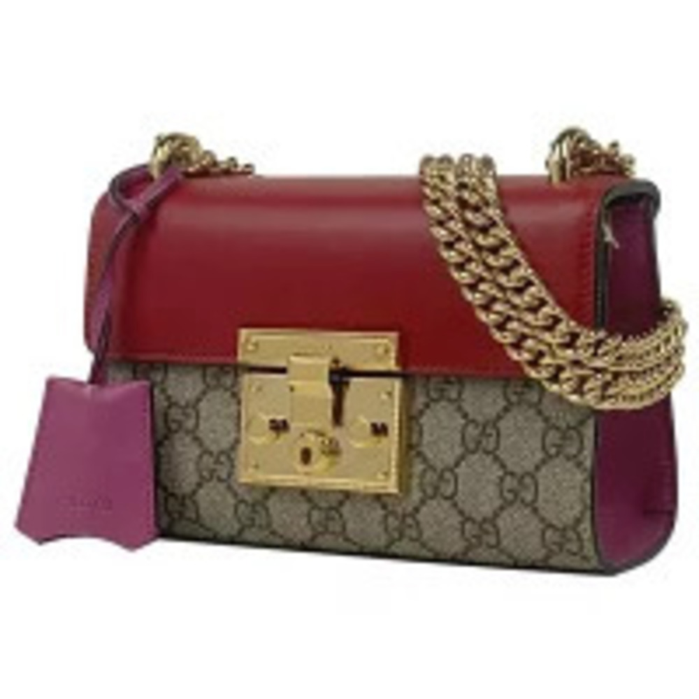 Gucci GG chain shoulder bag padlock Supreme canvas beige pink red
